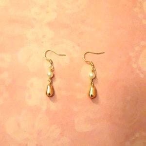 Hand Crafted Earrings, pearlized drops on 18k gold plated hooks